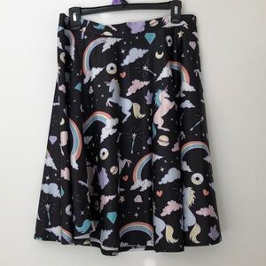 L/XL Unicorn Print Skirt Rainbow Pattern Skater Circle  Midi Fun Dopamine